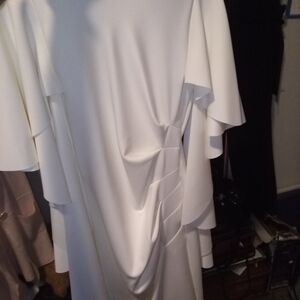 Elegant Long Sleeve White Dress with Draped Design By EvE